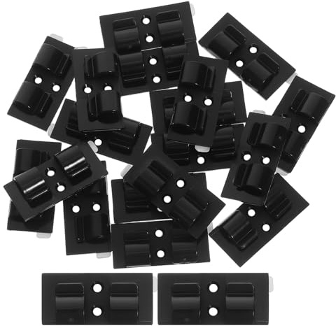 TOYZFRIENDY Clips Organizadores de Cables Autoadhesivos Negros 20 Unidades Abrazaderas de Plástico para Cableado Interior y Exterior Sujetacables Adhesivos para Datos Alargadores y Tiras
