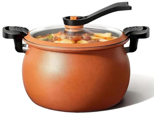 Olla A Presión Antiadherente Multifuncional De Gran Capacidad, Olla De Micropresión De 8 L, Práctica Olla De Cocción Rápida, Con Tapa De Vidrio Y Mango Antiescaldado, For Todas Las Estufas(Orange)