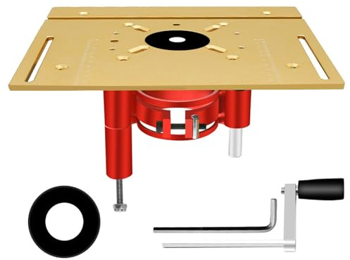 di sollevamento manuale per piattaforma elevatrice per fresatrice, piastra base per inserto per da banco, kit di sollevamento per lavorazione del legno fai-da-te con manovella, (Oro)