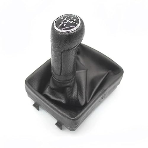 Generisch 5-Gang Schaltknauf Schalthebel + Schaltsack Schwarz Kunstleder Kompatibel mit VW Polo 9N 9N2 2002-2009