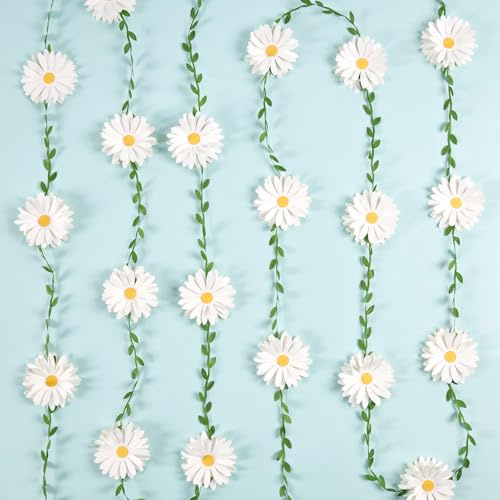 Easy Joy 2er-Set Gänseblümchen-Girlande Weiße Frühlings und Sommerdeko | Wiederverwendbare 3D-Blumengirlande für Hochzeit,Babyparty, Kindergeburtstage, Babyzimmer und Gartenparty Deko