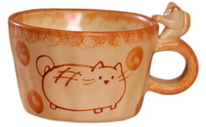 Set Tazza da Caffè in Ceramica Fatta a Mano con Gatto 3D e Piattino - Tazza da Tè Kawaii con Cucchiaino e Targhetta Personalizzabile - Regalo Artigianale per Amanti dei Gatti, Donna, 10 Modelli