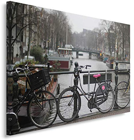 Feeby. Wandbild - 1 Teilig - 30x40 cm, Leinwand Bild Leinwandbilder Bilder Wandbilder Kunstdruck, FAHRRÄDER, AMSTERDAM, SCHWARZ