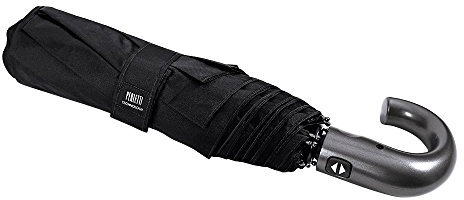 Ombrello Pieghevole Golf Uomo apri e chiudi Automatico - Colori scuri e manico curvo - Leggero e antivento - Tessuto in microfibra con trattamento TEFLON - Diametro 120 - Perletti Technology - Nero