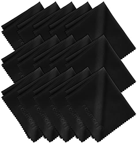 Fosmon - Mikrofasertücher – Reinigungstücher für Brillen, Kameralinsen & Bildschirme – Fusselfrei, 15x17 cm – Set mit 15 Tüchern für Glas, Bildschirme & Sonnenbrillen