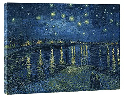 Wieco Art Van Gogh Ölgemälde mit Sternennacht über der Rhone von Van Gogh, Reproduktion, groß, modern, gespannt und gerahmt, Leinwanddruck, Wandkunst, Meereslandschaft, Bilder, Büro, Dekoration