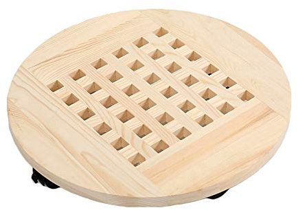 Mkuha Pflanzenroller Indoor mit Bremse, Blumenroller Rund Innenbereich, Pflanzenroller Holz Massiv mit Softrollen für Parkett, White, 40