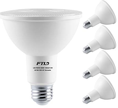 FTL PAR30 LED Bulb 3000K Warm White Long Neck Flood Light Dimmable 12W 1300lm E26 40 Degree 75W Halogen Spot Replacement for Outdoor Indoor Recessed Can Lighting 4-Pack