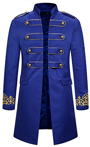 AmyGline Steampunk Herren Mantel Vintage Frack Jacke Gothic Smocking Gehrock Stehkragen Anzug Abendkleid Uniform Gestickter Knopf Mäntel Cosplay Kostüm