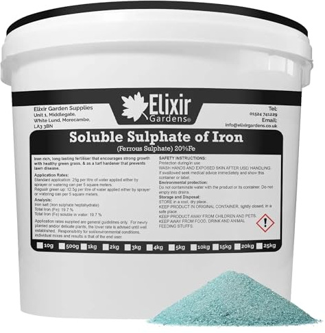 Elixir Gardens Soluble 20% Iron Sulphate Lawn Tonic 4kg Tub | Grass Green-Up | 4kg Tub | Makes 320L of Liquid Feed