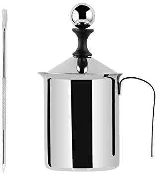 Schiumalatte in acciaio inox a pompa manuale, per cappuccino e latte da 400 ml, set da 2 pezzi A