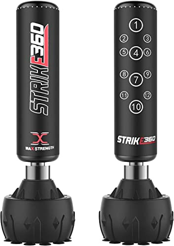 MAXSTRENGTH Freistehender Boxsack 165 cm für Kickboxen & Kampfsport, Standboxsack mit befüllbarem Sockel, Punching Ball für Boxtraining zu Hause oder im Studio, Schwarz/Weiß Strike360