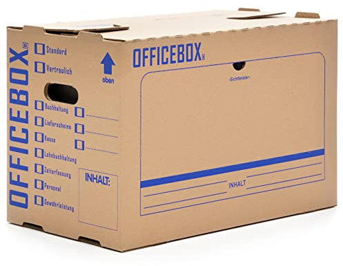 KK Verpackungen® Ordnerkarton Officebox | 40 Stück, Stabile Archivbox mit Sichtfenster für bis zu 6 Ordner | Stapelbare Archivkartons mit Ankreuz- & Beschriftungsfeldern in Braun