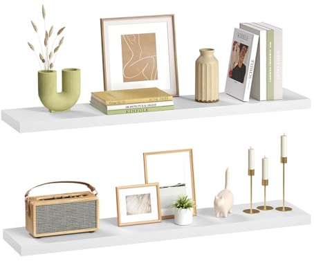 eSituro Wandregal, schwebendes weißes Regale für Wandmontage, 2er-Set Schweberegal Hängeregal Wandbrett im Wohnzimmer Schlafzimmer Küche Badezimmer, 110x3,8x22,9 cm | für Wohnzimmer Schlafzimmer Küche Badezimmer, Schweberegal hängend, mit unsichtbarer Halterung
