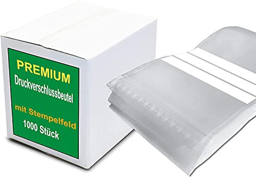 dm-folien Druckverschlussbeutel 1000 Stück I viele Größen I 200 x 300 mm I Wiederverschließbarer Zip Beutel 90 µ I Transparente Verpackungsbeutel mit Stempelfeld I extra stark, reißfest & dicht