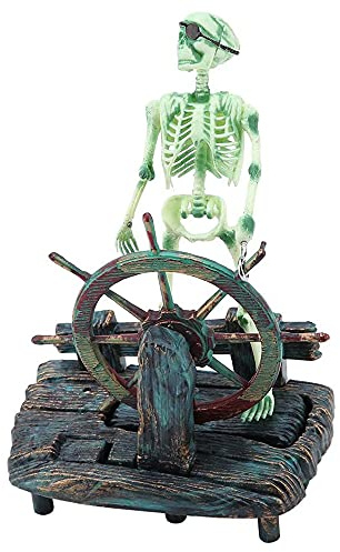 ANCLLO Aquariumdeko Nilpferd Piratenkapitän, Skelett, Dekoration für Aquarien