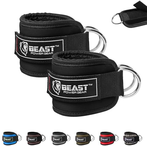 Beastpowergear Padded Ankle Strap for Cable Machine, Kickbacks, Glutes, Abs and Hip Workouts, Leg Extensions Adjustable Ankle Strap for Men Women (Black Pair)