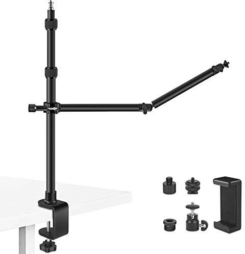Obeamiu Kamera Tischhalterung Tischstativ, Lichtstativ mit Boom Arm, 15,5-25,5 Zoll Overhead Stativ Ständer Klemme für Tischplatte für DSLR Kamera/Ringlicht/Live-Übertragung/Spielen
