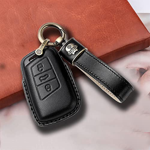 ontto Autoschlüssel Hülle Passt für VW Passat B8 CC Tiguan Jetta Magotan MK2 Arteon Skoda Superb A7 Kodiaq Schlüsselcover Leder Schlüsselhülle Schlüsselanhänger Schlüssel Schutz Etui 3 Tasten-Schwarz