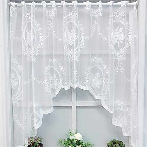 ZOYIEP Spitze Vorhänge, Boho Spitze Stickerei Vintage Gardine, Weiß Worhänge, Transparent Voile Vorhang Scheibengardine Landhausstil Bistrogardine (100x150cm)