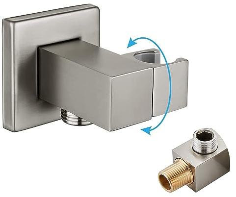 gotonovo Codo de suministro de pared de níquel cepillado de latón macizo montado en la pared, unión de pared simple con soporte de ducha de mano codo con conector de manguera de ducha por macho IPS