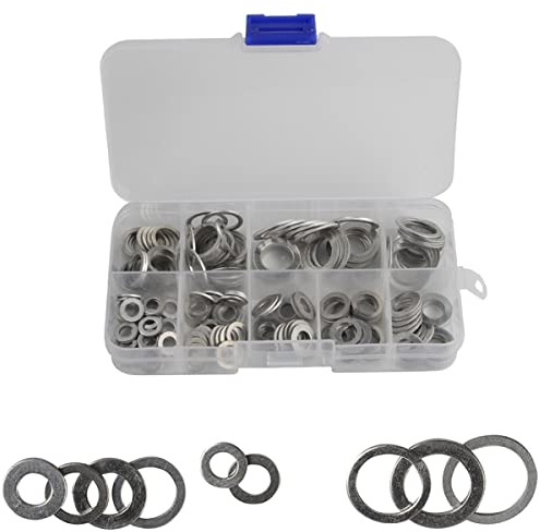 Lot de 200 joints plats en aluminium pour rondelles, joints métalliques assortis, bagues d'étanchéité