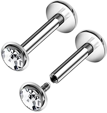 KJM FASHION 2 Stk Metall Innengewinde Lippen 1,2 mm 16 g 7mm 3mm Klar Kristallkugel Spiderbite Monroe Ohrringe Piercing Schmuck 8460