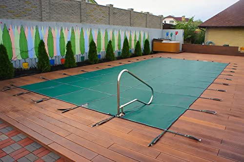Pool Sicherheitsabdeckung Einziehbare Federn Pool Winterabdeckung Für Rechteckiges Quadratisches Rundes Schwimmbad, Mesh Elastische Cubierta Para Piscina Grün Solide, Mit Messingzubehörwerkzeug, Boden