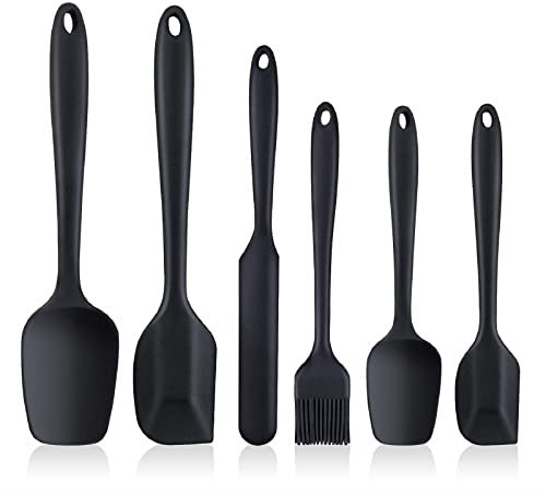 Silicone Spatula Set 6 Piece Heat Resistant,Premium Non-Stick Rubber Spatulas Silicone,Silicone Cake Scraper,Baking Gadgets.Silicone Kitchen Utensils Set, Black