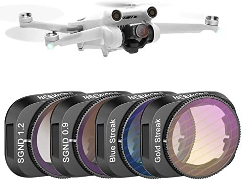 NEEWER ND and Effect Filter Set Compatible with DJI Mini 3 / Mini 3 Pro, GND0.9 GND1.2 Soft Edge Gradient Neutral Density Blue Gold Streak Anamorphic Drone Photography Accessories, 4 Pack