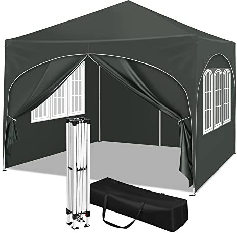 WOLTU Pavillon, Faltpavillon 3x3 m, mit 4 Seitenwänden, Partyzelt wasserabweisend UV-Schutz 50+, höhenverstellbarer Gartenpavillon, mit Tragetasche, für Outdoor Garten Camping Grau