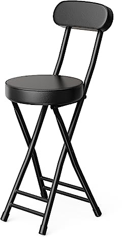GLCS GLAUCUS Folding Stool,Cushioned Padded Folding Bar Stool,24inch Black Height Heavy Duty Portable Chair Stool with 300lbs Capacity for Kitchen Living Room Garden Camping Fishing
