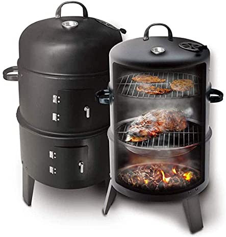 MOLVUS Grill 3 in 1 Holzkohle Smoker Grill, BBQ Herd mit Thermometer Haken Verstellbarer Lüftungsschlitz, 3 Roste und 2 Türen, Große Kapazität, für Outdoor Grillen und Kochen 153/5000