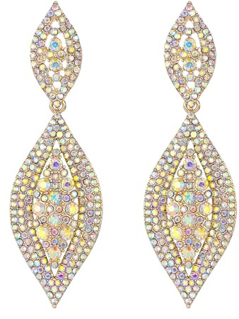 EVER FAITH Blatt Kristall Ohrringe für Damen Party Hochzeit | Charm 2 Blatt Drop Baumeln Ohrstecker