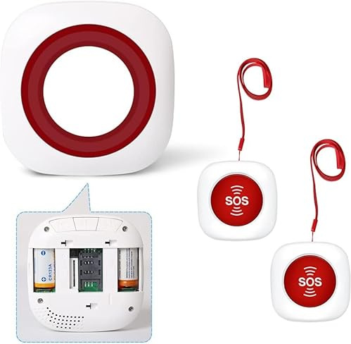 GSM Smart Wireless Pager Bouton d'appel Alarme SOS Système d'urgence Appel Infirmière Signal sonore Home Alert Security (1 récepteur + 2 SOS émetteur)