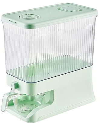 BURLOE Sealed Grain Container with Measuring Cup, Rice Dispenser Muesli Dispenser Rinsing Storage Bucket Household Box Pollution Tank Cereal,Green2