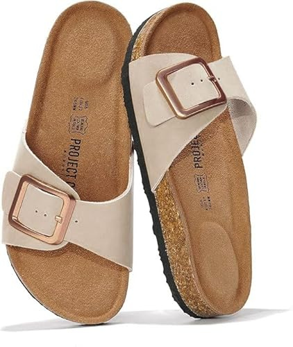 Project Cloud 100% Genuine Leather Sandals Women Dressy Beach Essentials Slides for Women Footwear-Lightweight with Memory Foam Insole Sandals for Women 2026-Womens Slides (Ibiza, Nude, 8.5)
