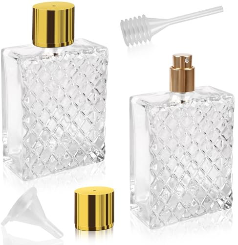 RNHDLY 2 Pezzi Vaporizzatore Profumo 100 ml Boccetta Profumo Ricaricabile, Boccette Profumi Vuoti Vetro, Boccette Profumi Vuoti Ricarica con Pipette e Imbuto per Profumi, Viaggi, Cosmetici, A