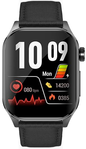 Knauermann PRO 3 (2024) Schwarz - Gesundheitsuhr Smartwatch mit Telefoniefunktion - EKG + HRV und SOS Funktion - AMOLED Display- BT Bluetooth - Schlafapnoe - Echtlederband Schwarz, 14-24