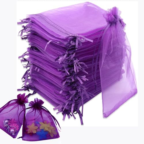 MUFEKUM 110 Stück Lila Organzasäckchen mit Kordelzug 10x15cm | Geschenksäckchen Organzabeutel Organza Beutel Geschenkbeutel Organza für Hochzeit, Bonbonsbeutel, Schmuckbeutel, Weihnachten