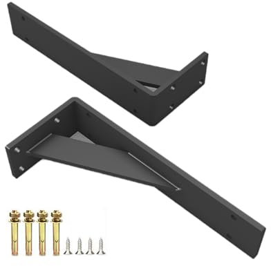 2 Pack Schwebende Regalhalterungen, Robuste Industrie-Regalhalterung, Maximale Belastung 500 Kg, Schwarze Dreieckige Metallhalterungen für Regale Zum Selbermachen (15cm/5.9in)