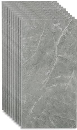 Lot de 10 panneaux muraux autocollants en PVC Motif marbre 60 cm x 30 cm Revêtement mural autocollant pour carrelage mural Gris marbre