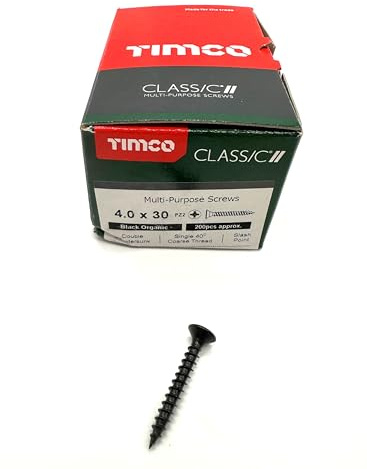 200 Pcs Box of Black Wood Screws Double Countersunk Multi Purpose (4mm x 30mm) Organic Woodscrews