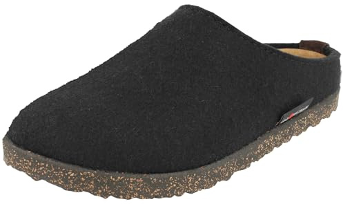 HAFLINGER Unisex Manhattan Warm Breathable Wool Slippers with Removable Footbed & Slip-Resistant Sole | Indoor & Outdoor Wear, Black, 7