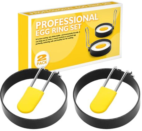 Round Egg Mould, Egg Ring Set of 2 - 2 Pieces Non-Stick Grill Pan Cooking Shaper | Portable Food Safe Fried Egg Ring Mould with Heat Resistant Handle for Camping