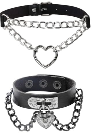 TOZBLEU Choker Punk Gothique Cuir - 2 pcs tour de cou et clous de bracelet en cuir PU, clous de bracelet cloutés punk, punk goth, bracelet à clous en cuir,adapté aux hommes et aux femmes,réglable