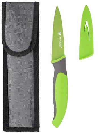 GRÄWE Küchenmesser mit Klingenschutz, antibakteriell, Grün, Allzweckmesser für die Küche, Rutschfester Griff, Antihaft-Beschichtung, mit Schutzhülle und Stoffetui, 19,5 cm Gesamtlänge