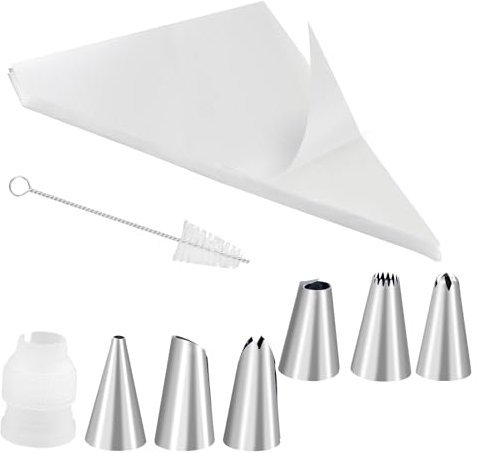 Set di 100 sac à poche + 6 sac à poche + 1 frizione per sac à poche + 1 spazzola per la pulizia, grandi sacchetti professionali per la decorazione di dolci, torte, biscotti