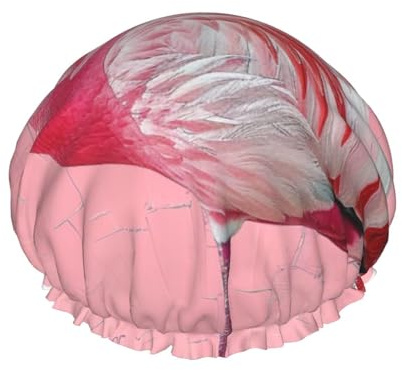 Flamingo Duschhaube, bedruckt, doppellagig, gefüttert, Duschhauben für Damen, wiederverwendbar, 1 Stück
