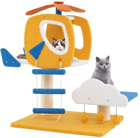 COSTWAY Cat Tree, Cats Tower with Sisal Scratching Posts, Climbing Ladder, Hanging Toys, Multi-level Kitty Activity Center for Indoor Cats